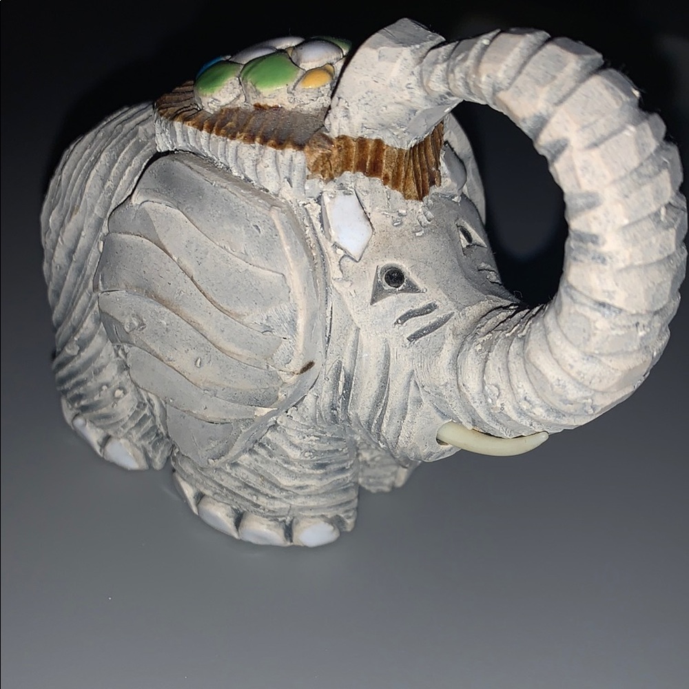 Gray Elephant Figurine with Floral Accent